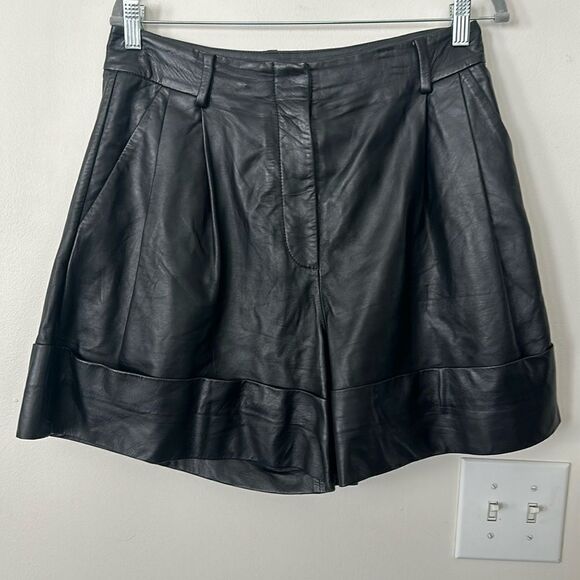Malene Birger Lamb Leather Black Shorts 38=6 - Picture 3 of 10